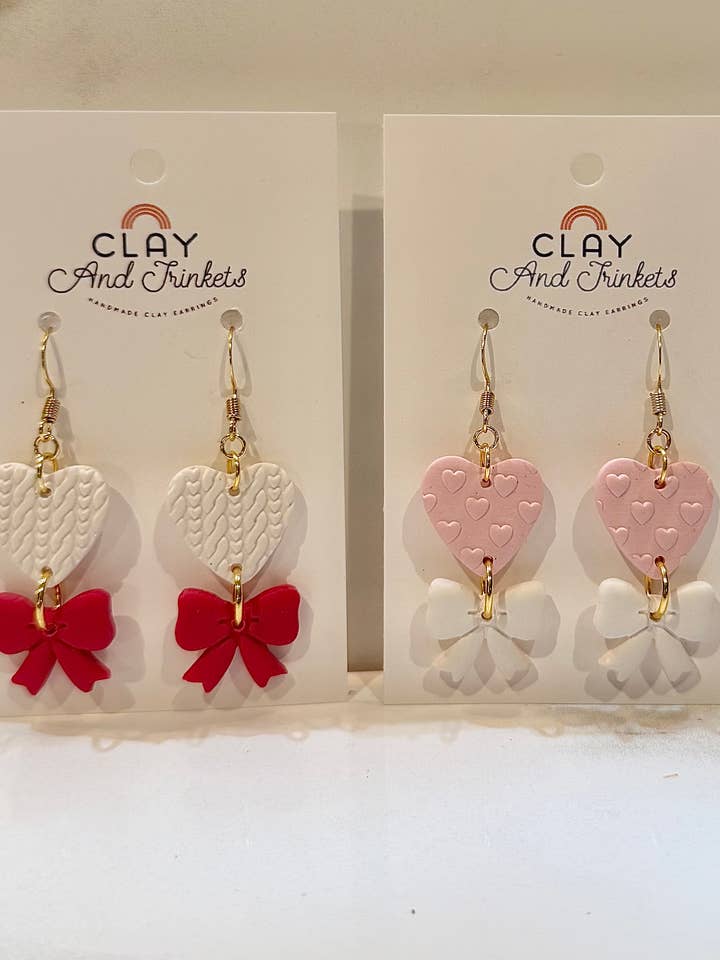 Heart/Bow Dangle Earrings for wholesale by Clay and Trinkets