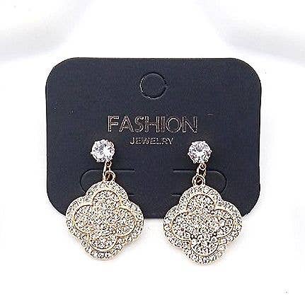 Diacly - Wholesale Dangle Earrings - 12pk Dangle Rhinestone Clover Earrings