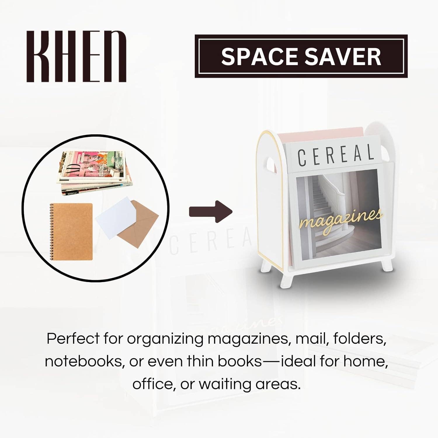 The Wine Savant /  Khen Glassware – wholesale Magazine rack – Acrylic Magazine Holder with Gold Trim, Clear 6