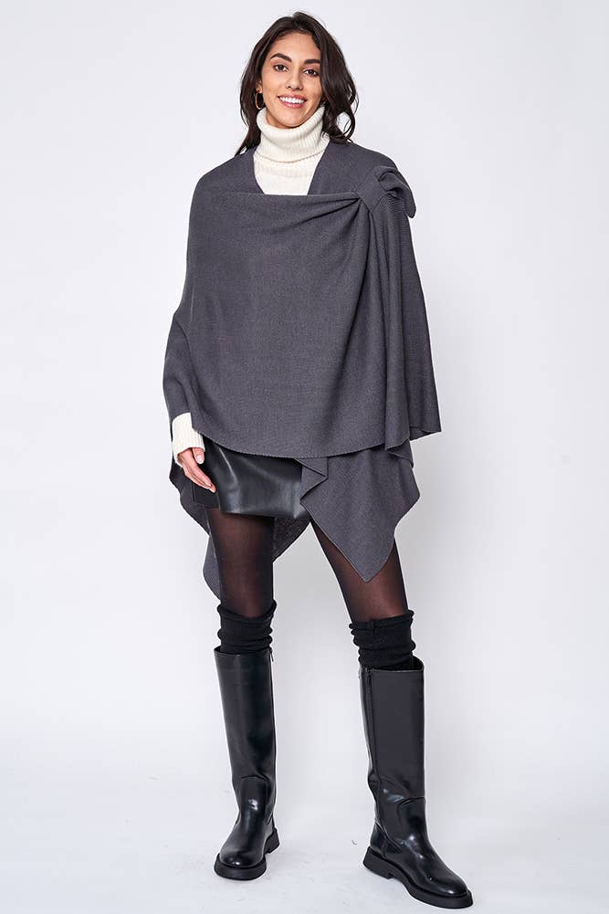 Hana - Venta al por mayor Poncho - Mujer - Ruana sólida con correa para el hombro27