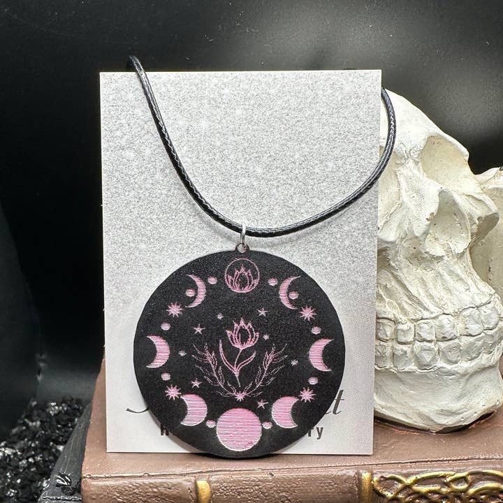 Witchy Moon Phase Pendant on 18" Silk Wax Cord for wholesale by Irena Blavat Designs