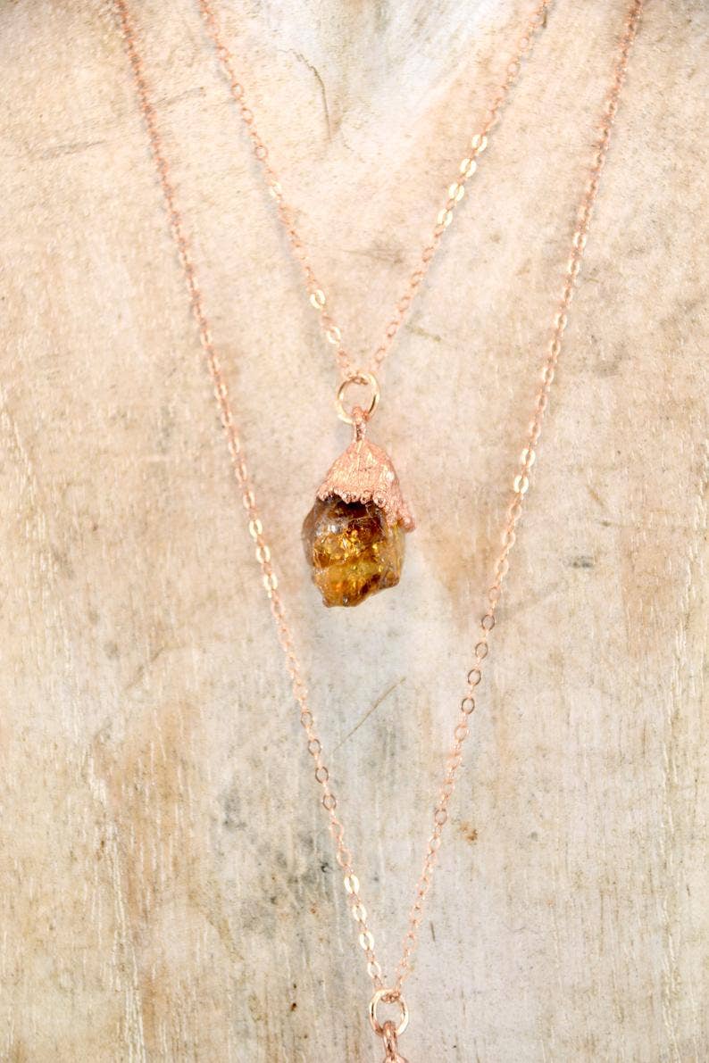 Daddy Daughter Jewelry - Vendita all'ingrosso Collana con ciondolo/pendaglio - Collana punto citrino grezzo | pietra portafortuna novembre 14 k RGF3