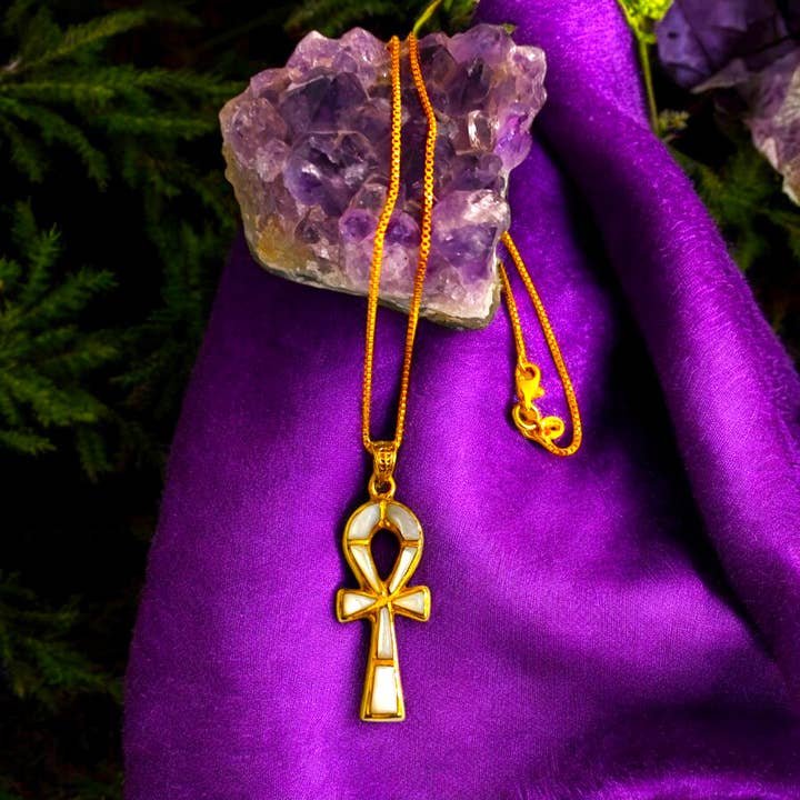 ALADDIN'S LAMP JEWELRY - Wholesale Individual Charm/Pendant - Key Of Life Ankh Mother of pearl Gold Pendant Only5