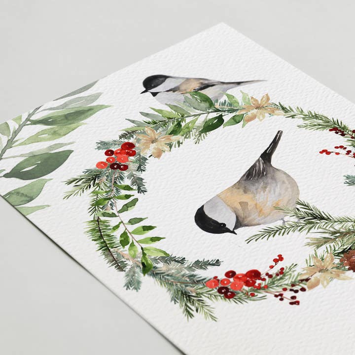 Blue Thistle - Wholesale Christmas Card - Winter Chickadee, Happy Holidays Card, Christmas Birds1