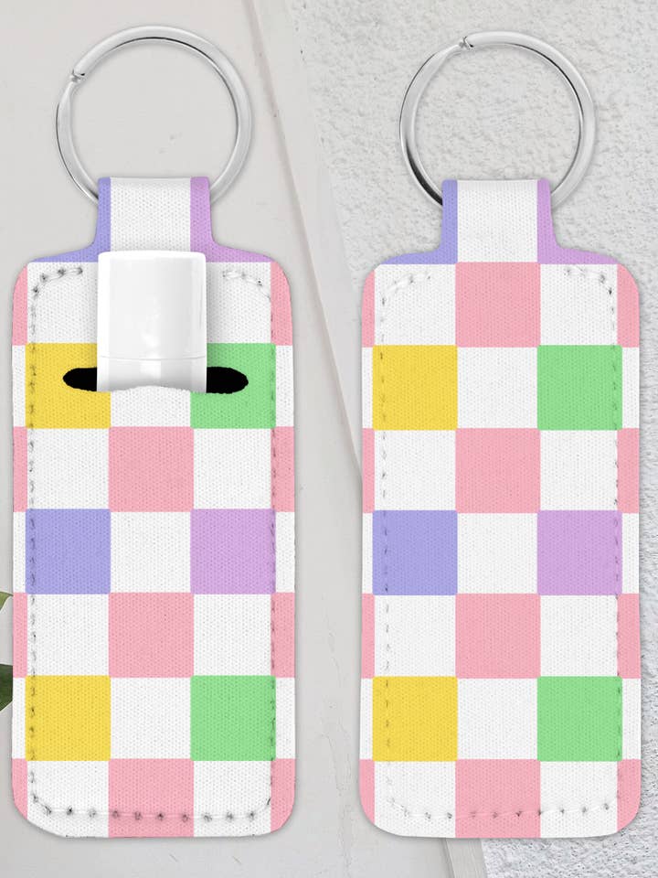 Chapstick Keychain Holder - Lip Balm / Lip Stick Keychain Holder -CHECKER PRINT -*16designs for wholesale by BDN Boutique
