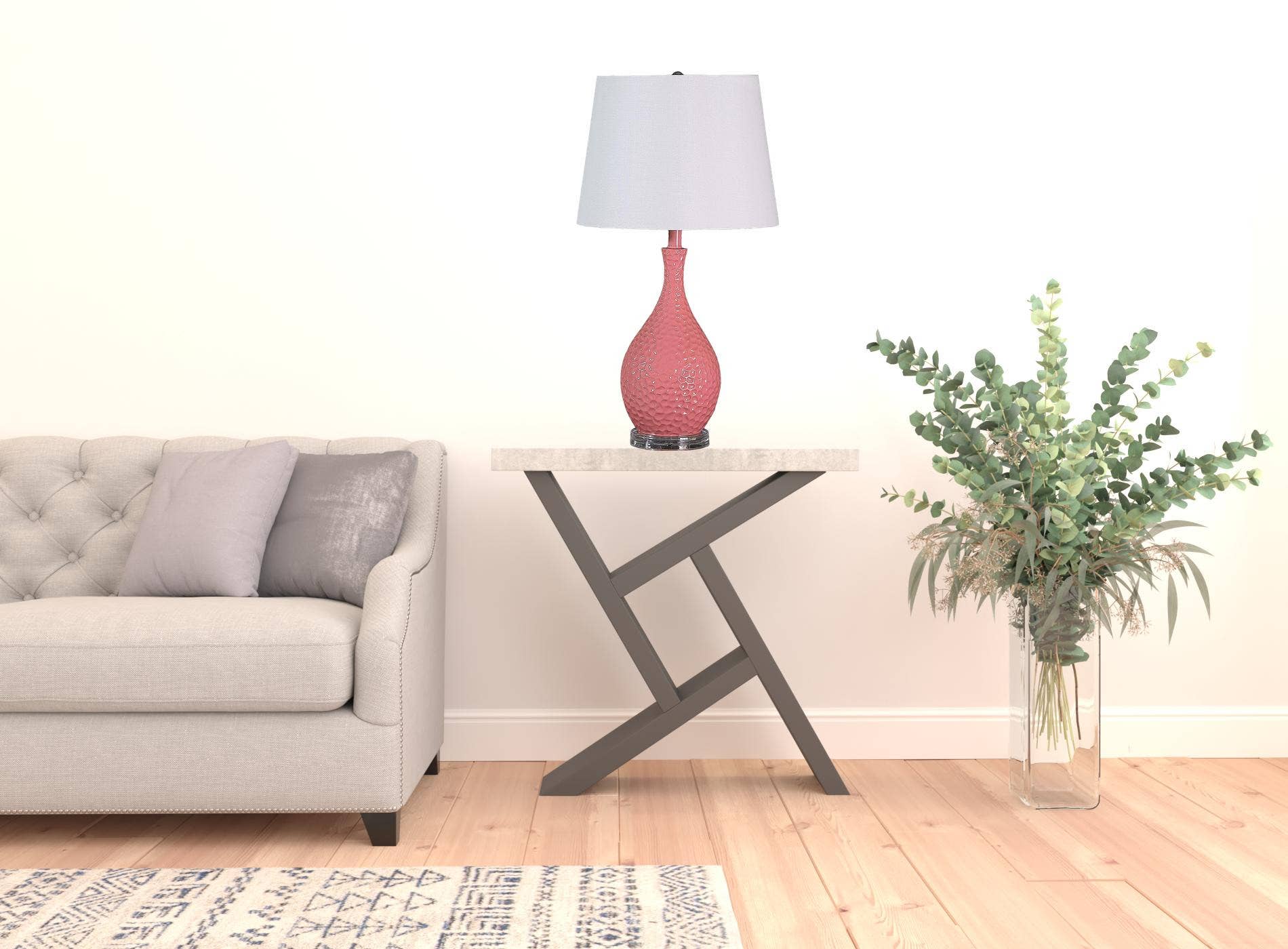 HomeRoots – Engroshandel Skrivebordslampe – 28 „Pink Hammered bordlampe med hvid konisk trommeskærm2