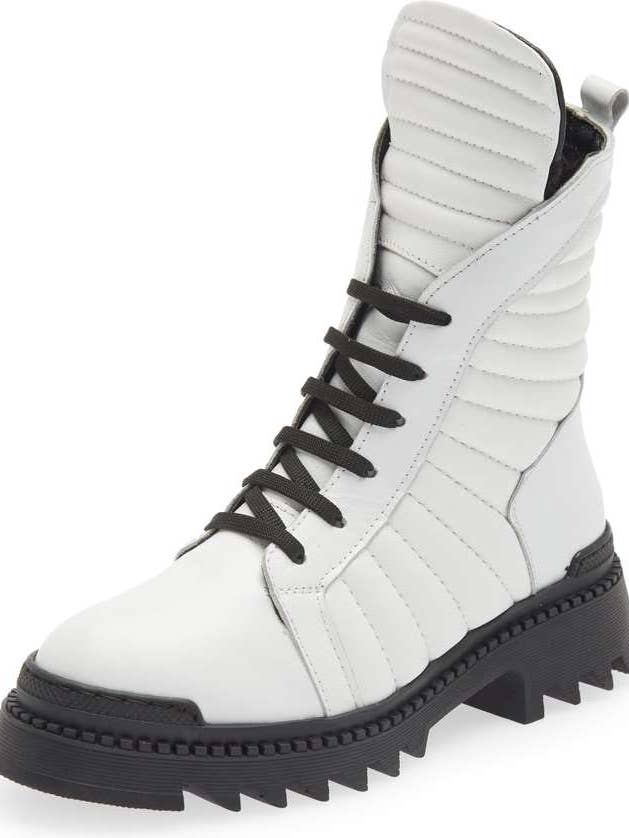 TRAINER WHITE LEATHER AND WHITE LUG SOLE BOOTIE for wholesale by Sheridan Mia