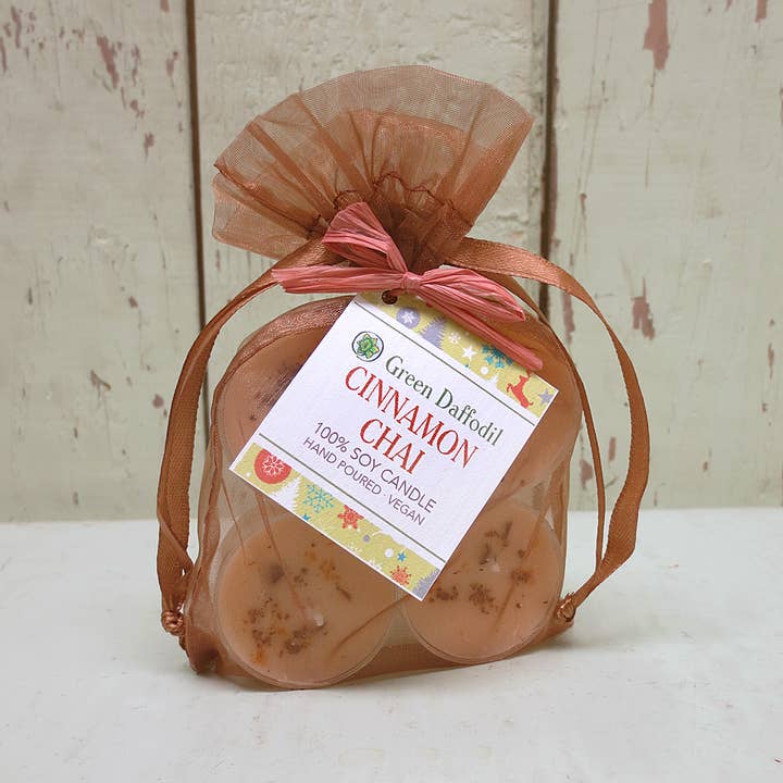 Green Daffodil Bath & Body - Wholesale Tea Light Candles - Cinnamon Chai Soy Candle Tealight 4-Pack - Holiday