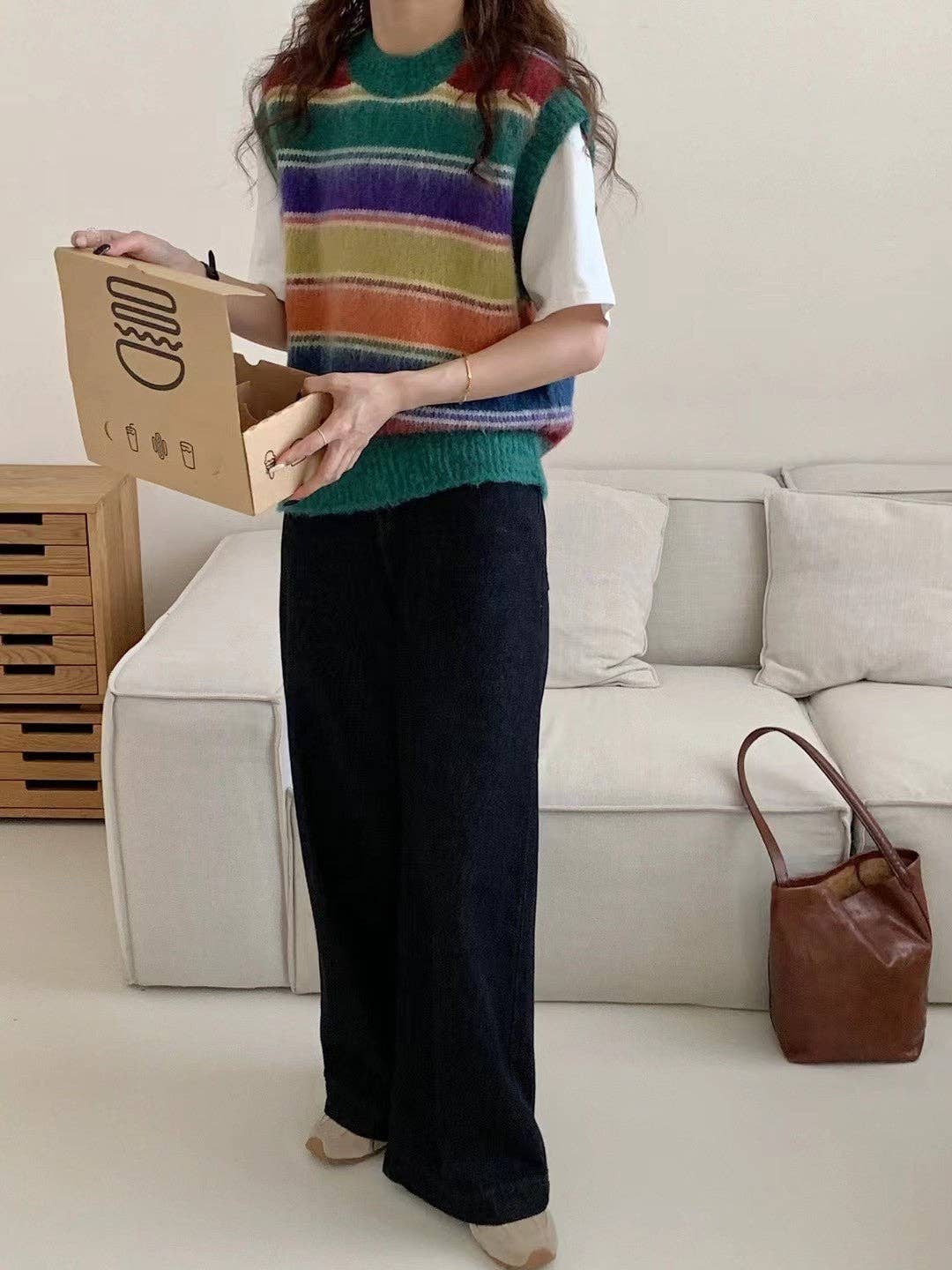 Marayn - Wholesale Cardigan - Women's - Retro Rainbow Stripe Knit Cardigan Cozy  Chic14