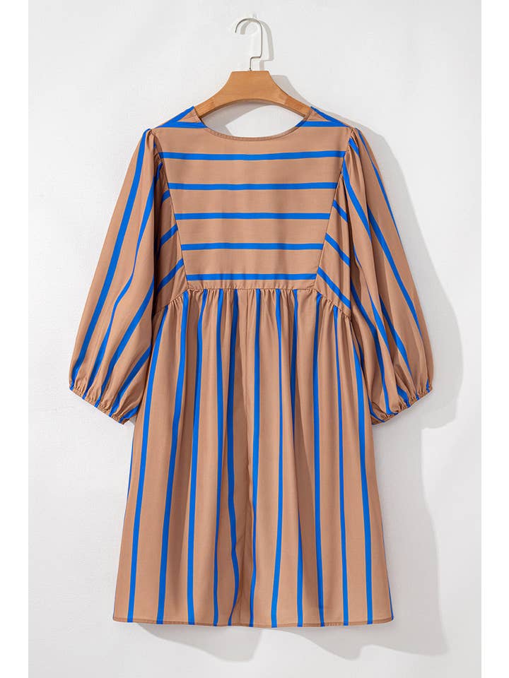 Plus Size Stripe 3/4 Sleeve Babydoll Dress for wholesale on Faire