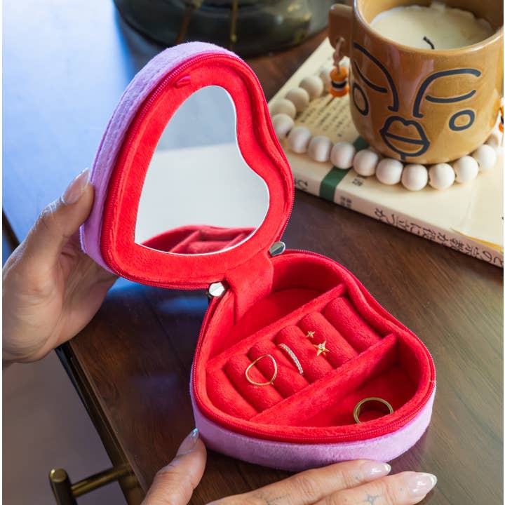 Living Royal - Wholesale Travel Container - Velvet Jewelry Zip Case / Organizer - Heart Shaped w/ Bow4