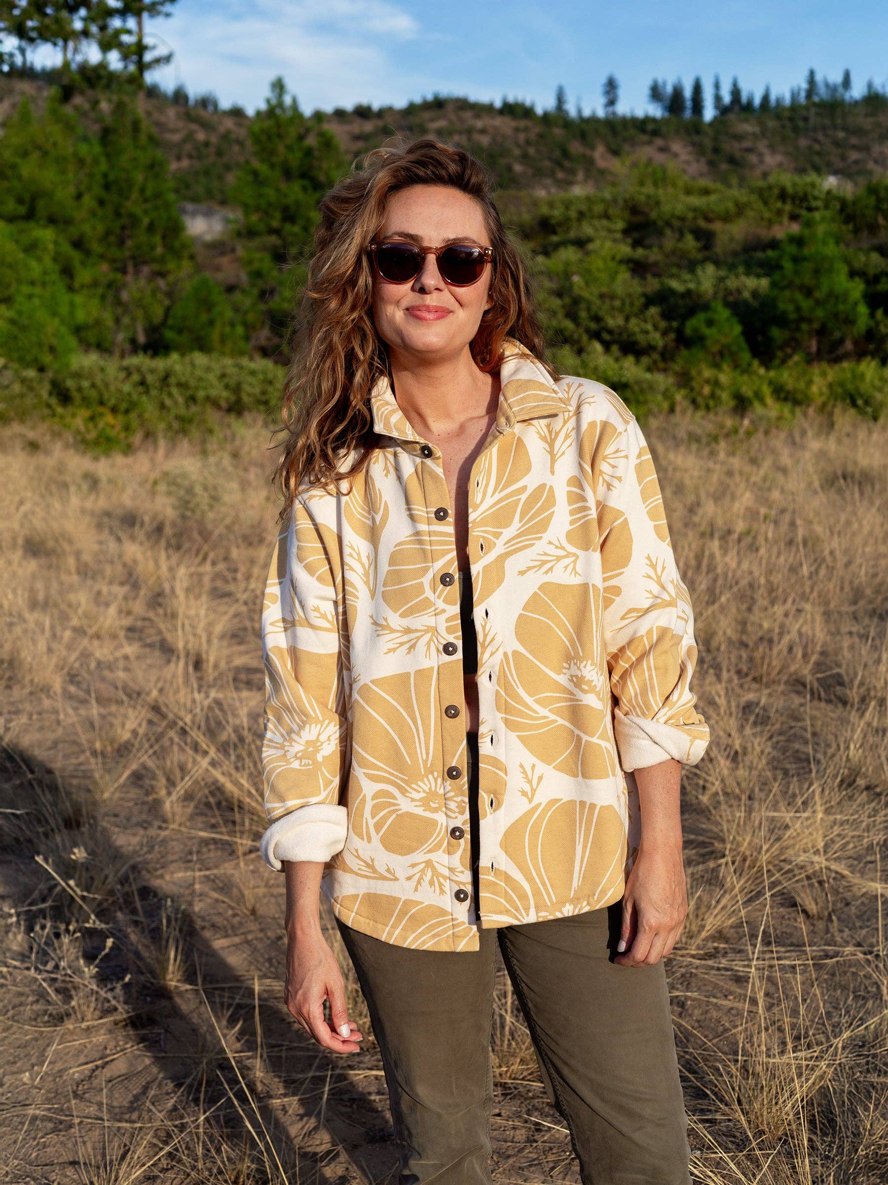 Happy Earth – wholesale Buttoned-down shirt – Unisex – Poppies Blanket Shirt6