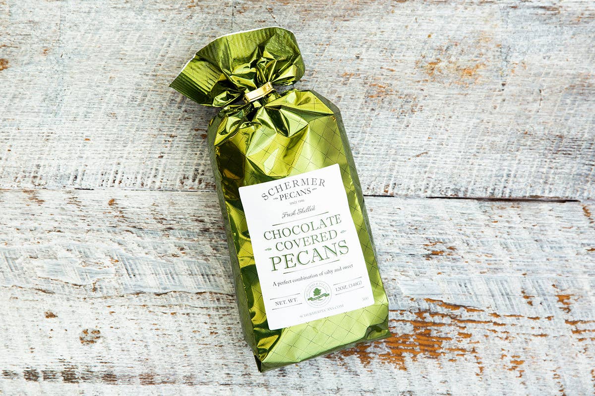 Schermer Pecans – wholesale Chocolate-covered sweets – MILK CHOCOLATE COVERED PECANS - GA Grown - 12 Foil Bags/Case2