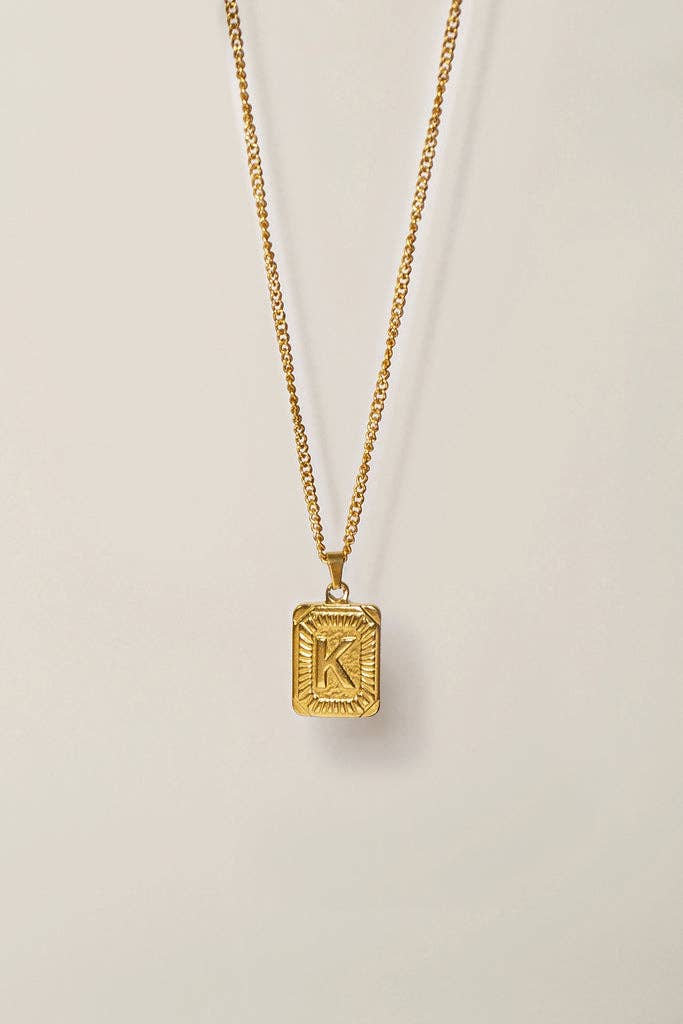 Katinki – wholesale Pendant/charm necklace – Personalized Initial Rectangle Medallion Necklace0