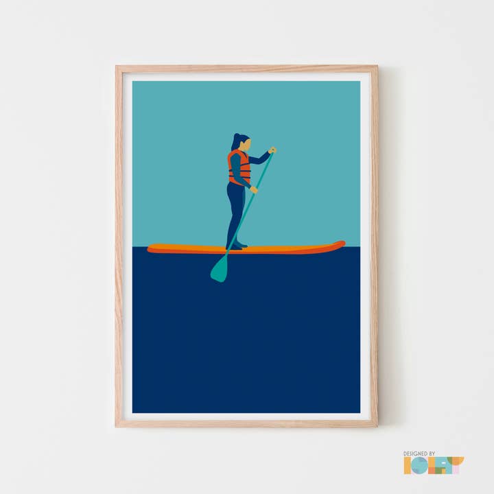 Stand Up Paddle Boarding (SUP) illustrated print | blue for wholesale by Designed by Islay