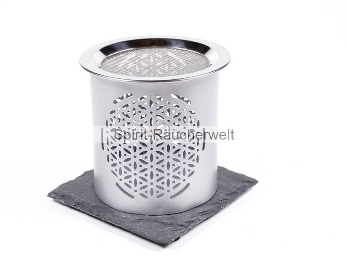 Räucherwelt GmbH – wholesale Rökelsehållare – Flower of Life rökelsebrännare i metall - silver0