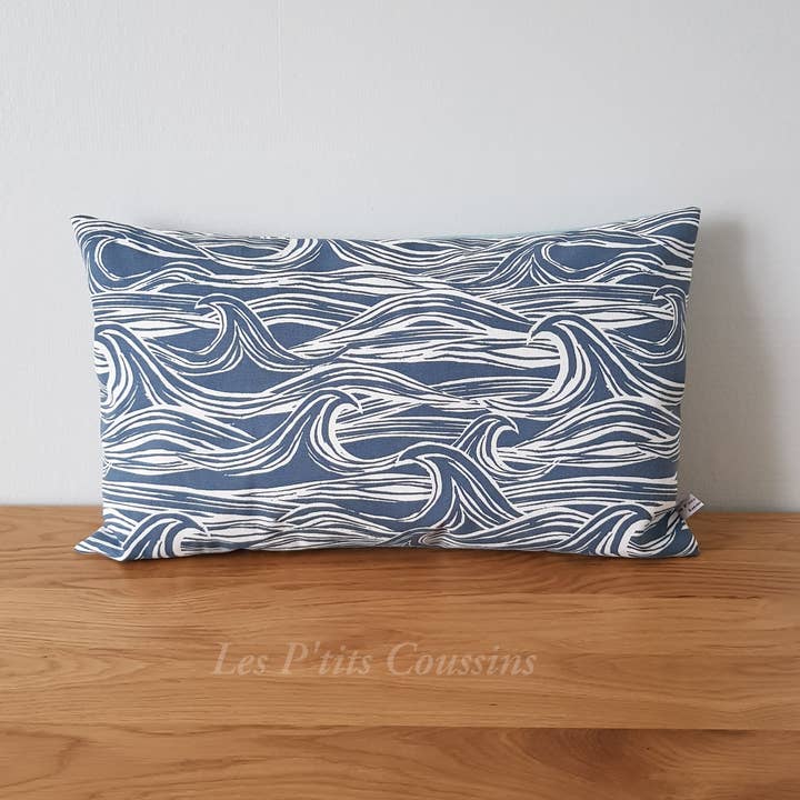 Les P'tits Coussins - Vendita all'ingrosso Cuscini per sedie - Cuscino con motivi a onde marine in blu e bianco