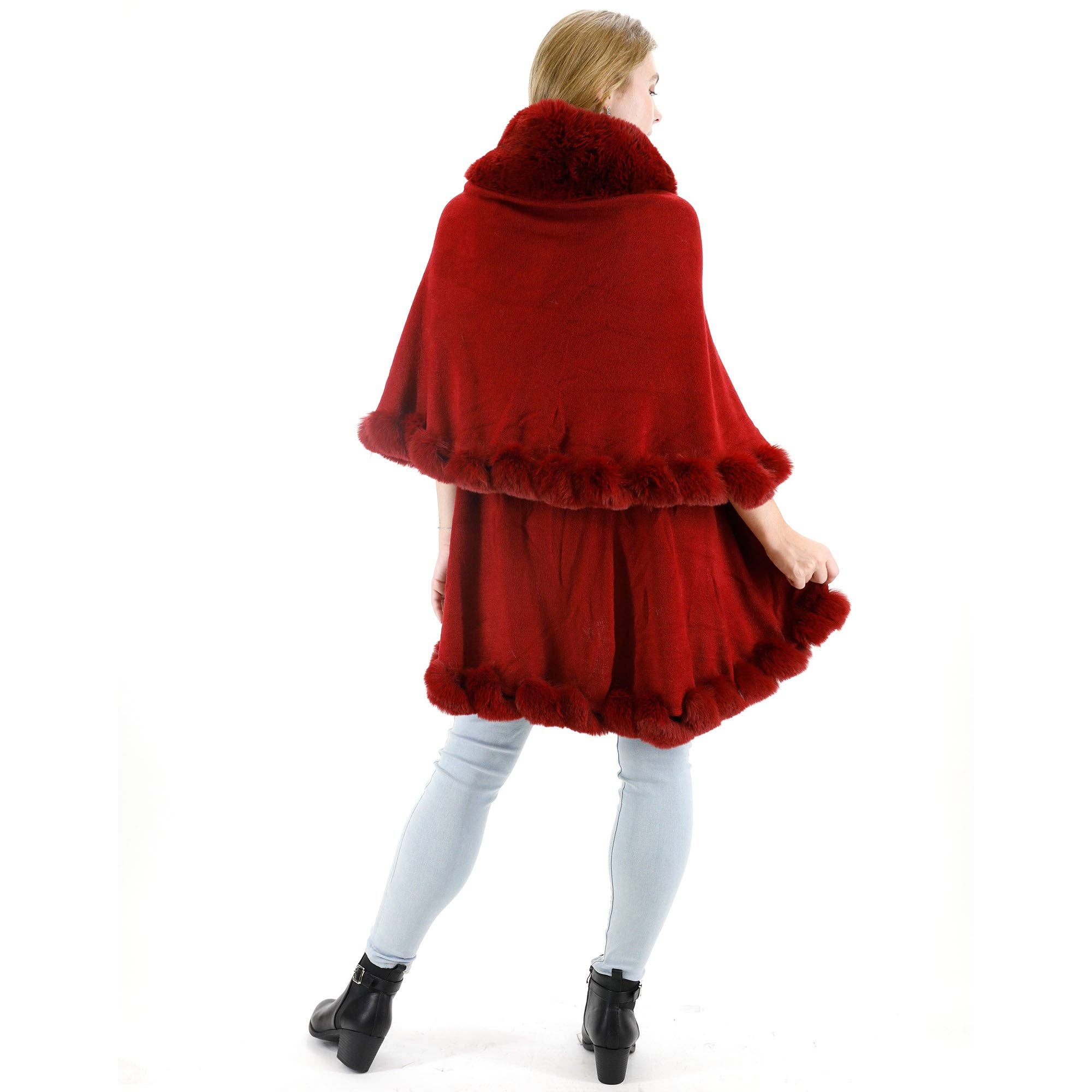 TAPA fashion - Wholesale Poncho - Women's - Solid Color Fur Double Layer Poncho SH925 (3PC)10
