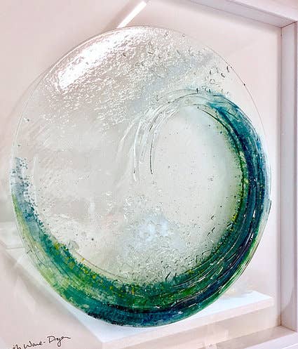 Dreya Glass - Wholesale Wall Accent - Framed Fused Glass Large Tidal Wave (Round) Wall Art1