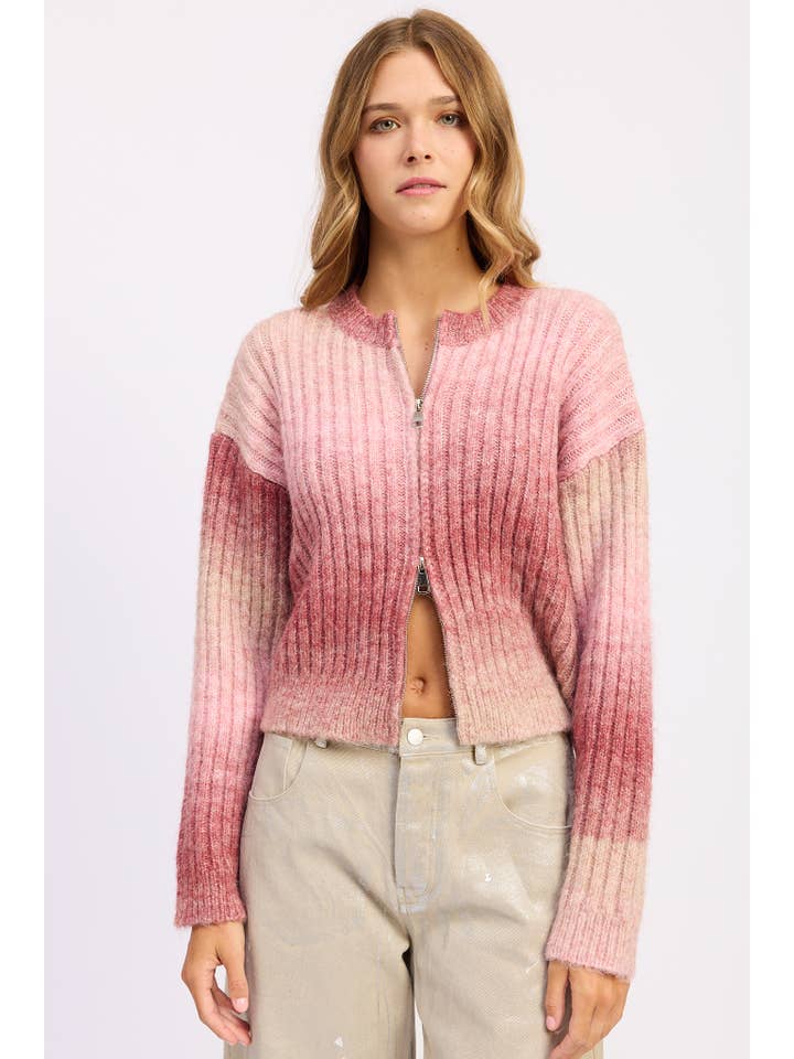 Rose CARDIGAN CÔTELÉ AVEC DOUBLE FERMETURE ÉCLAIR en vente sur Faire7