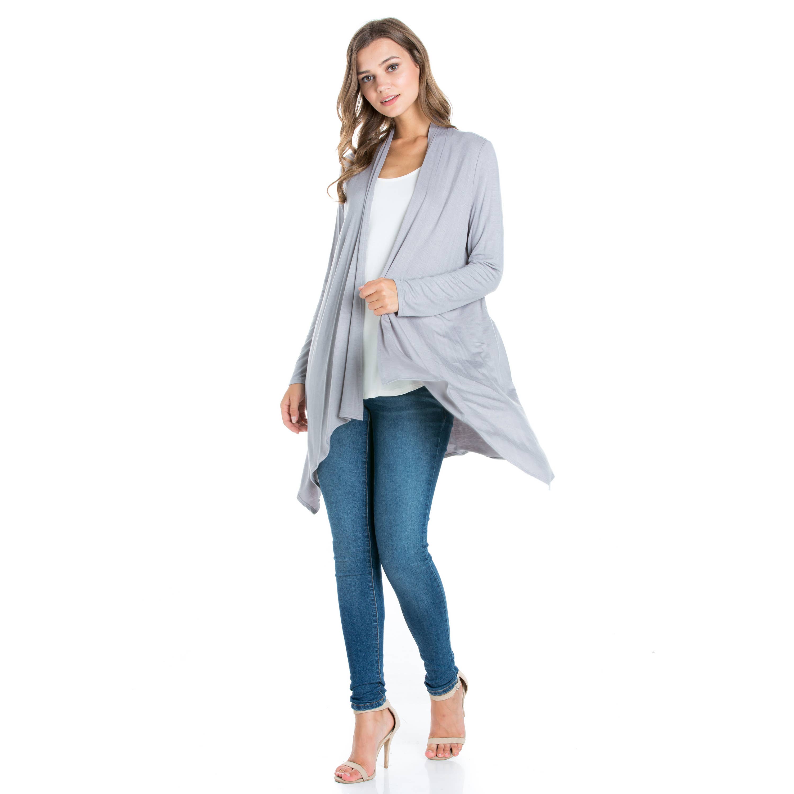 Azules Clothing – Großhandel Strickjacke – Damen – AJK-3006RS Langärmeliger Cardigan mit offenem Vorderteil und Wasserfallausschnitt21