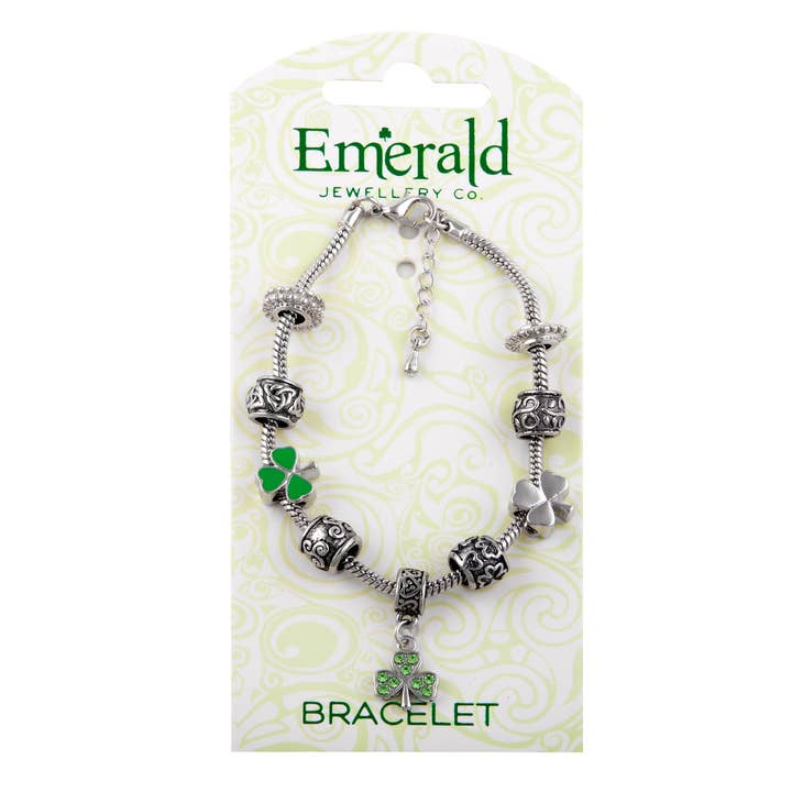 Eurostick - Wholesale Charm/Dangle Bracelet - Irish Bracelet With Hanging Jewelled Clover