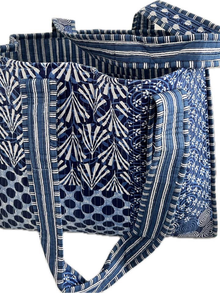Quilted Tote Denim Blue for wholesale by Traditional Trinkets & Textiles