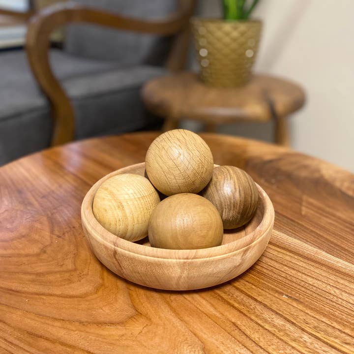 WoodCraftHaven – Engroshandel Pyntetallerken/skål – Trækuglesæt (5 stk) med Bøgkop Eg, Kirsebær, Ask Valnød 4