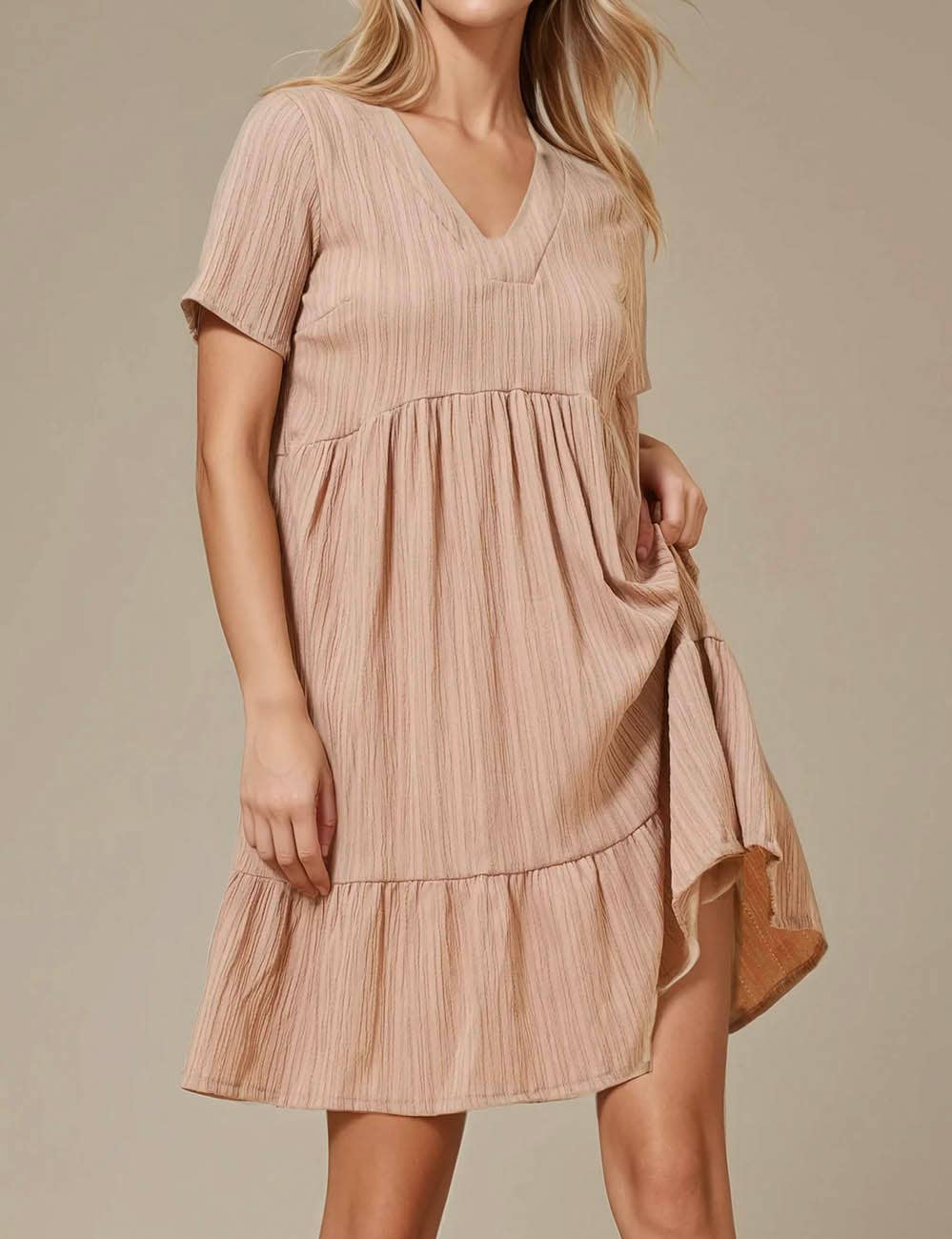 Sweetkama - Vente Robe – femme - Robe courte quotidienne à manches courtes et col en V25