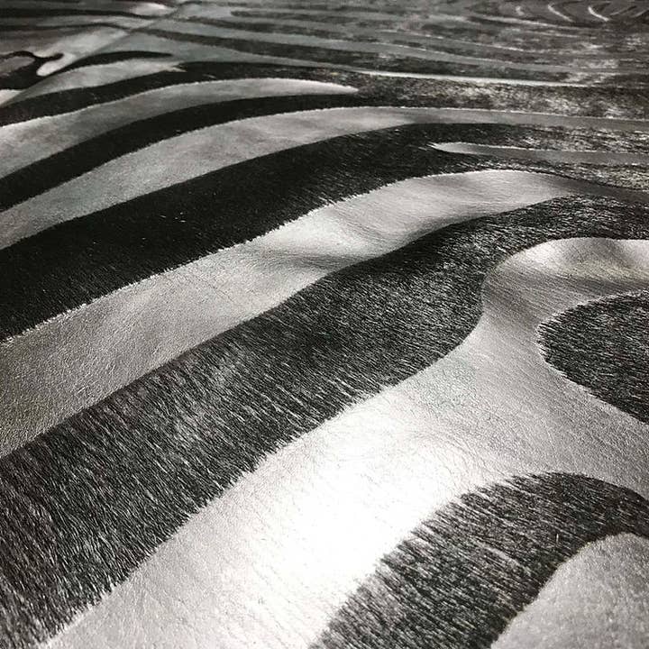 Chesterfield Leather - Wholesale Area Rug - Silver/Bluish Stripe Zebra On Black1