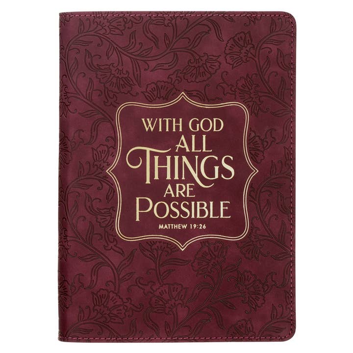 Journal Classic Burgundy With God Matt. 19:26 for wholesale by Christian Art Gifts