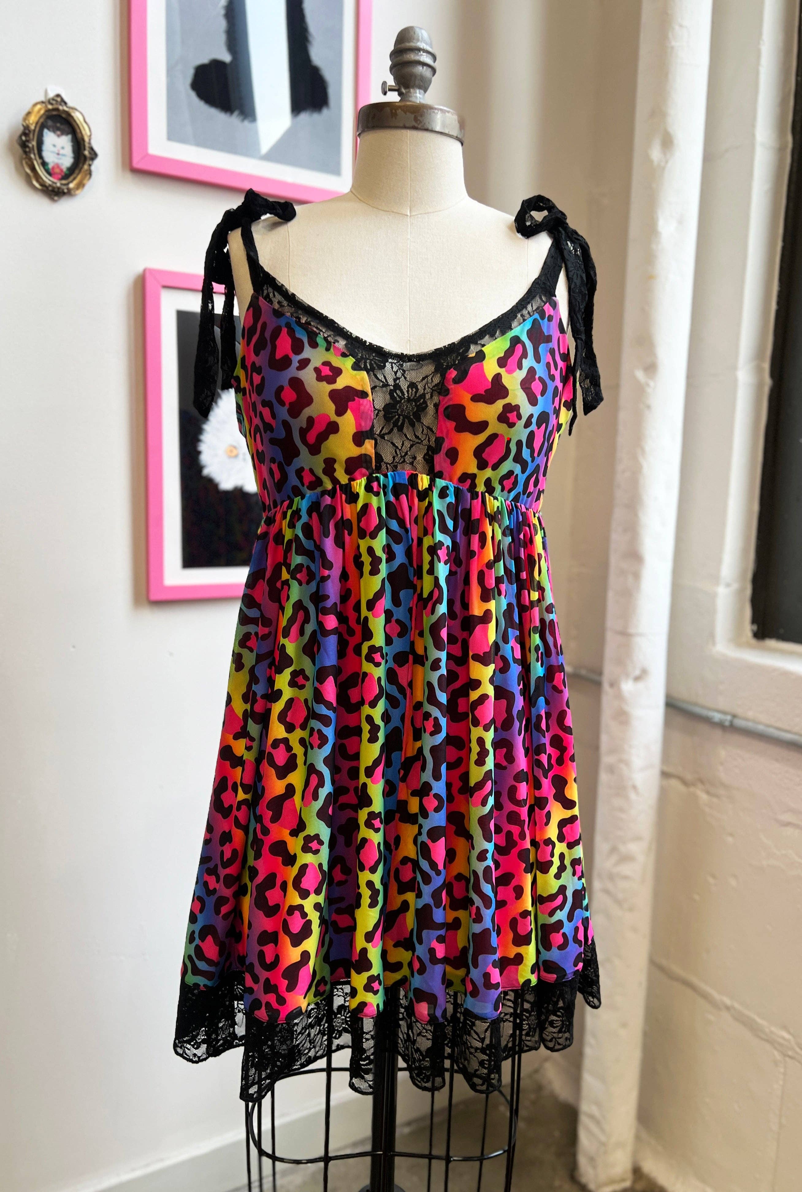 Wax Poetic Clothing - Wholesale Dress - Women's - Josie Babydoll Dress in Rainbow Leopard Mesh3