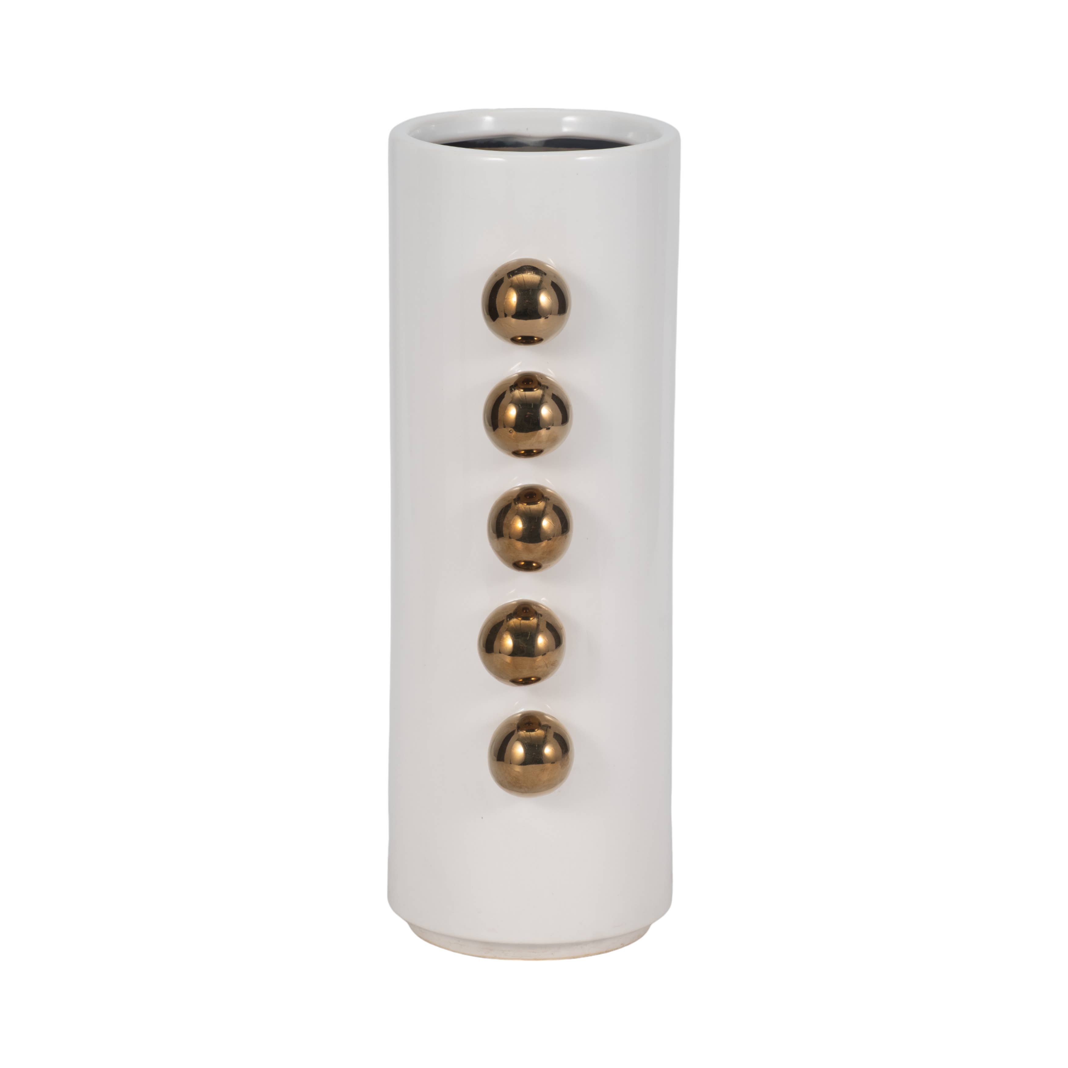 Sagebrook Home - Wholesale Vase - Vase - White/Gold Ceramic Cylinder with Side Knobs, 13 in.6