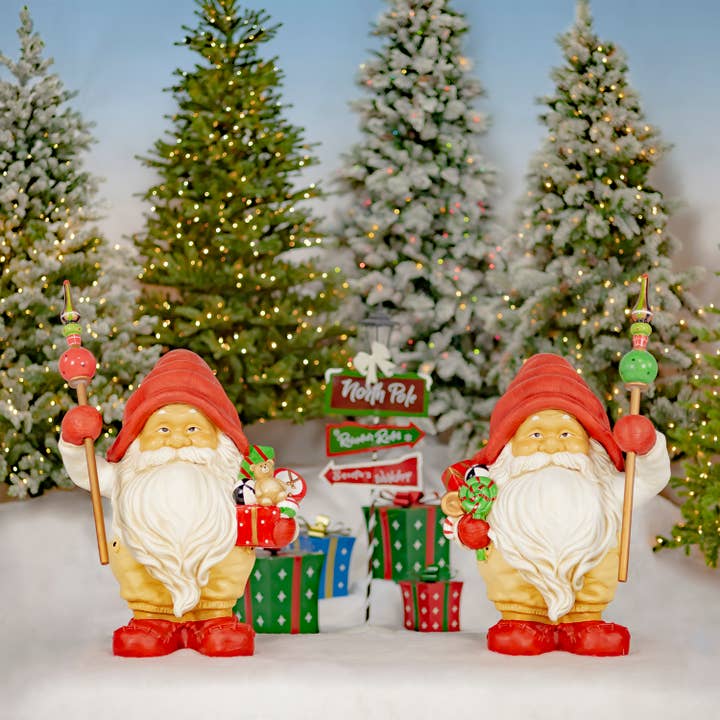 Statues de nain de Noël contenant des cadeaux, 2 pièces pour décoration de Noël pour la vente par Zaer Ltd. International