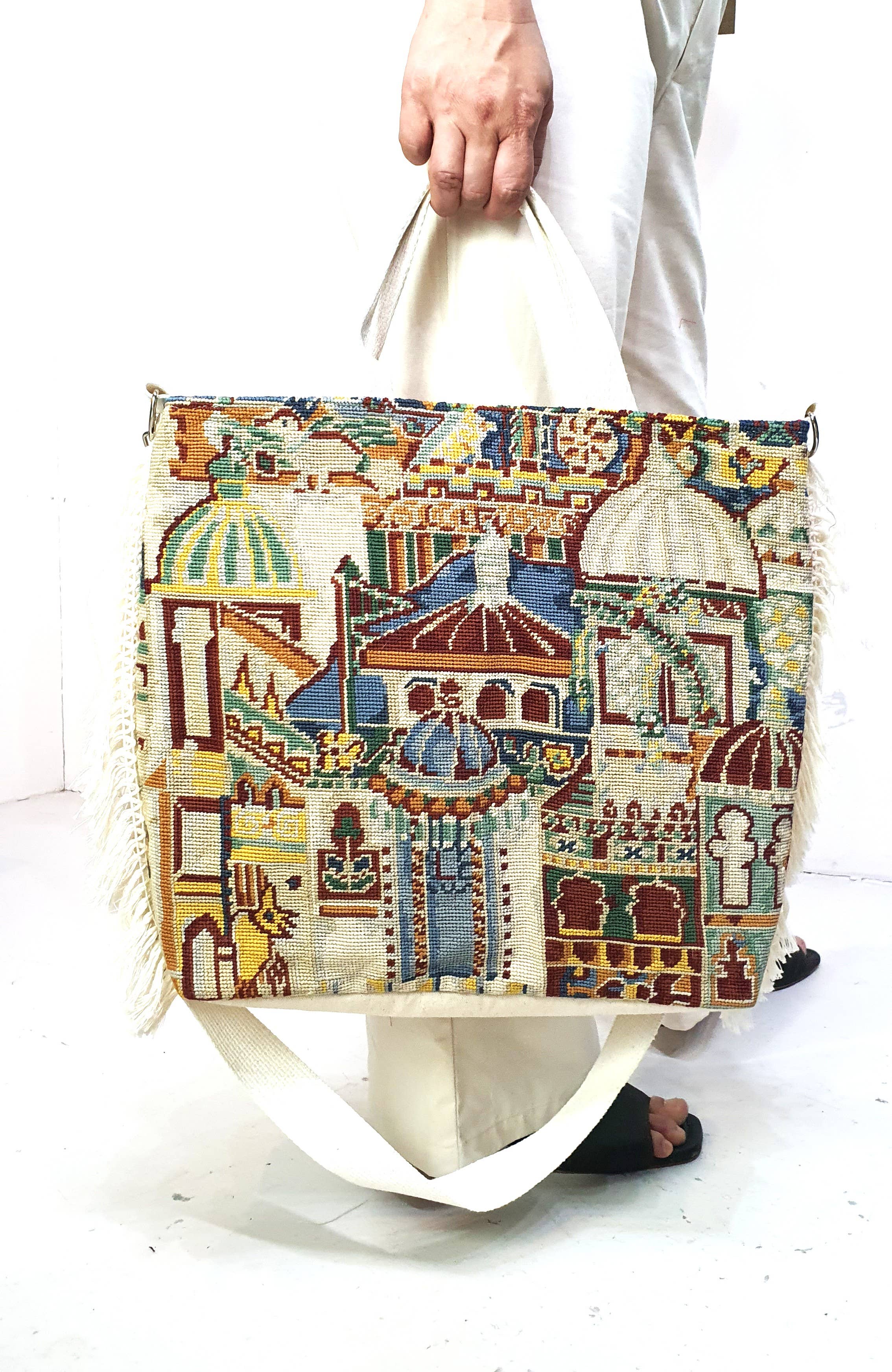 Beige & Co Thai Crafts - Wholesale Tote Bag - Unisex - Mediterranean Hand-Embroidered Tapestry Tote Bag0