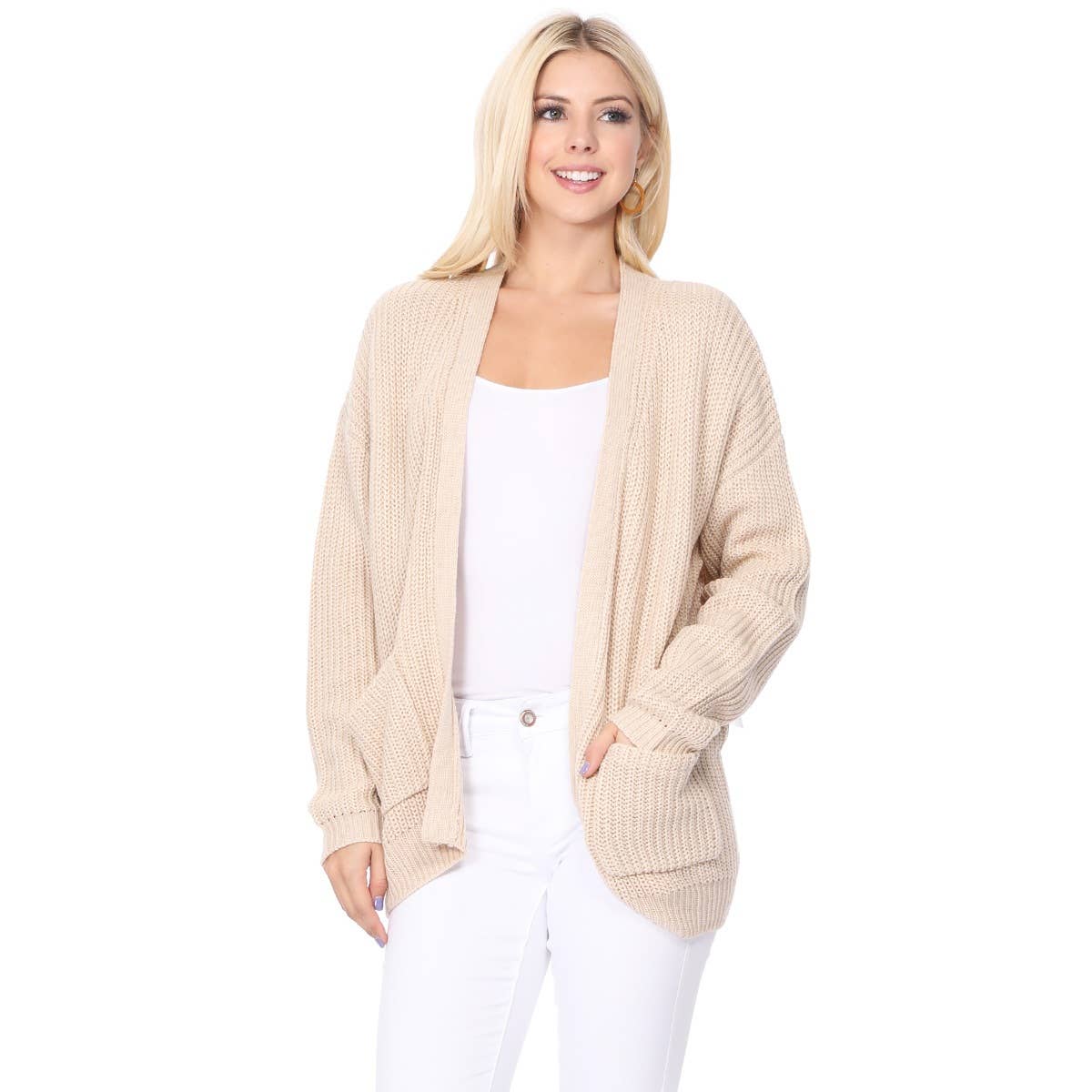 Mak – wholesale Cardigan – Women’s – Women's Waffle Knit Open Front Sweater Cardigan HK824611