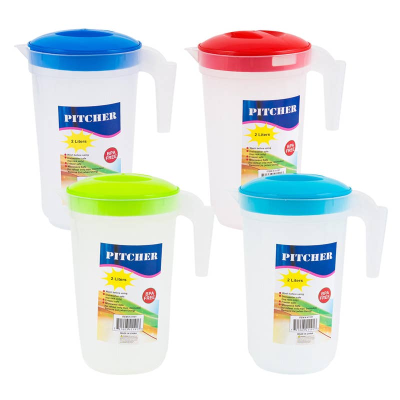 Deluxe Import Trading - Vente Pichets - Carafe d'eau claire avec couvercle - 2 litres - Assortie0