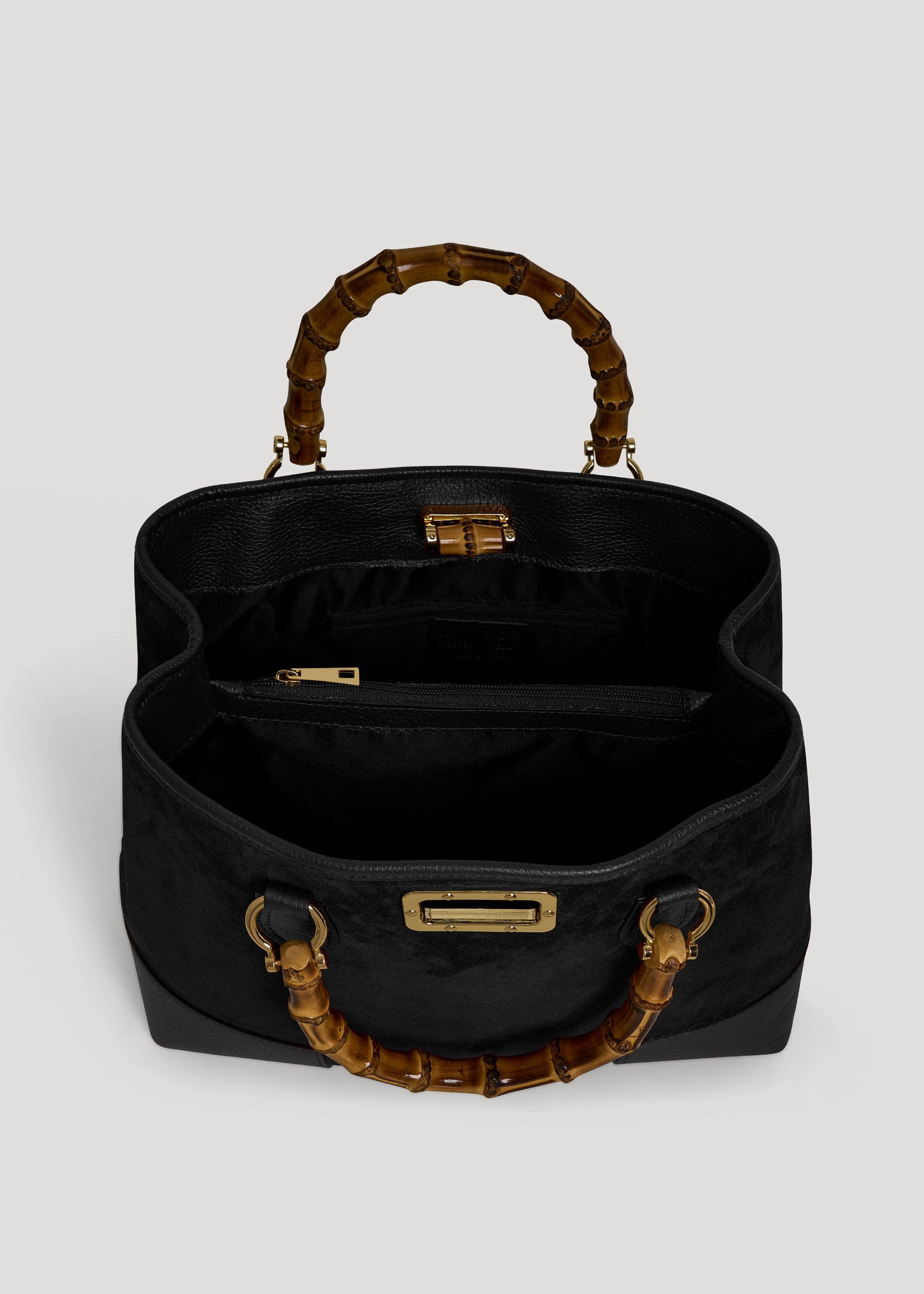 Voemièn - Wholesale Top Handle Bag - Women's - Bamboo Babe Bag in Black Suede and Leather5
