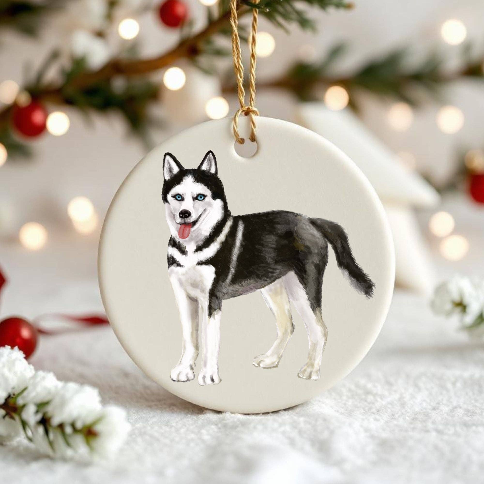 MerikaArt – wholesale Ornament – Siberian Husky Ceramic Ornament2