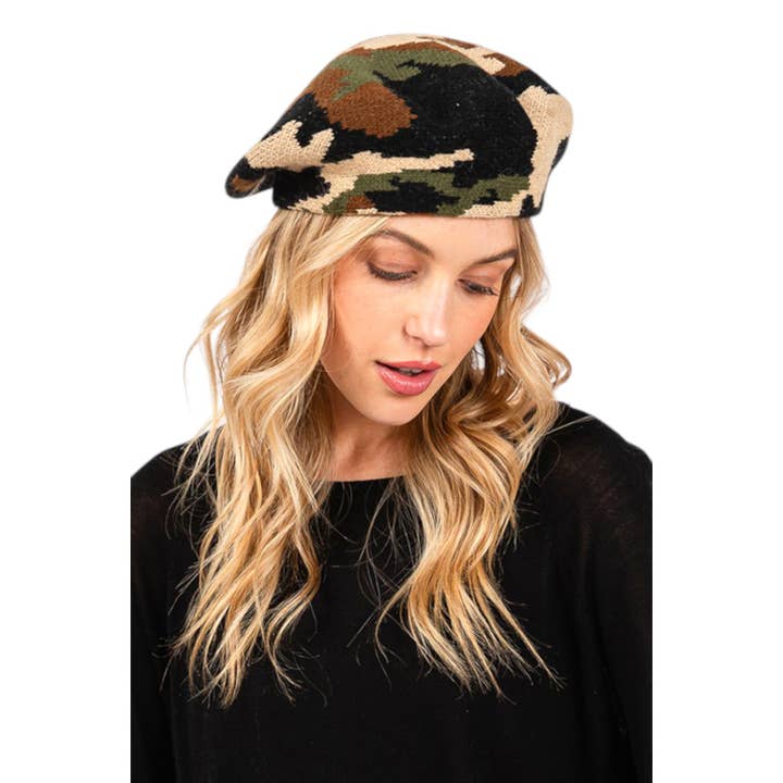 Artini Accessories - Wholesale Beret - Women's - Camouflage Knitted Beret1