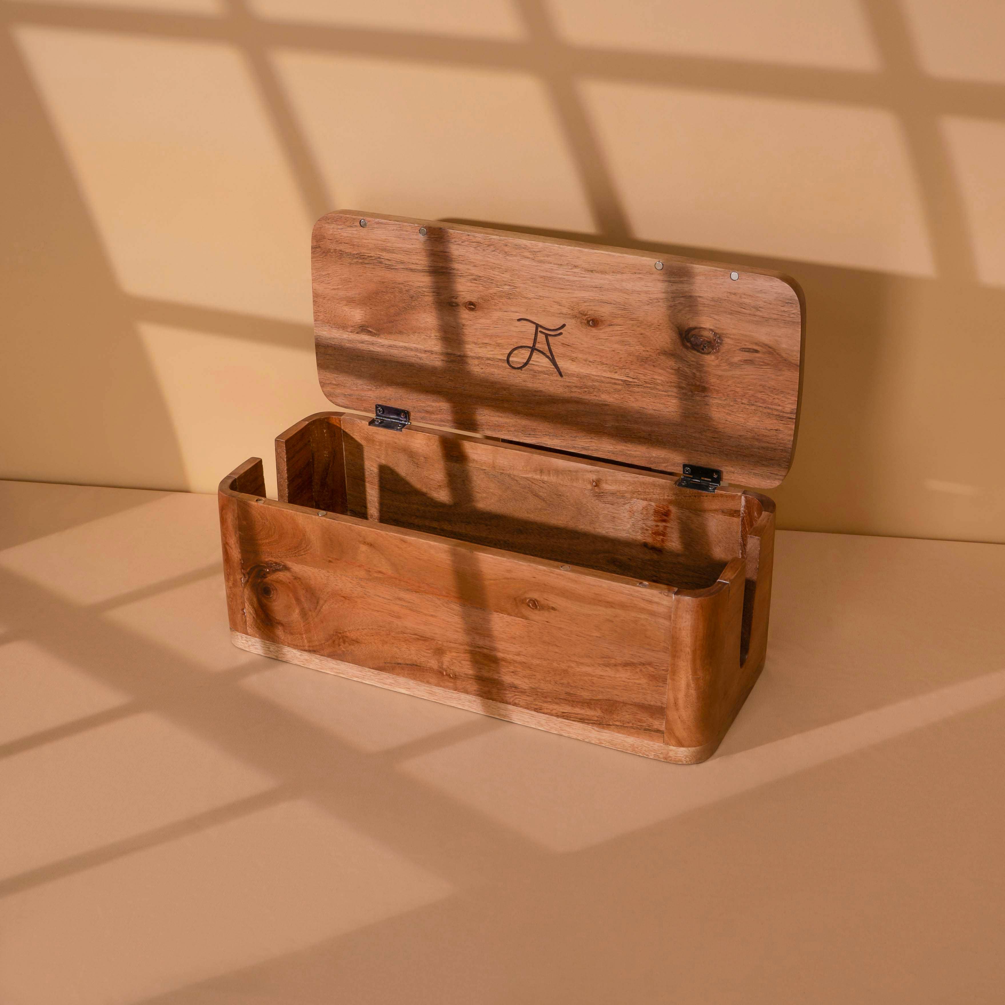 LuxeDesigns Co LLC – wholesale Desk organiser – Large Cable Management and Power Strip Box - Acacia Wood9