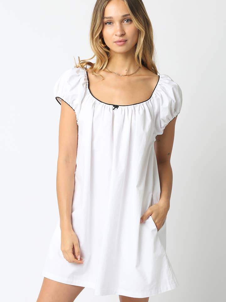 Vestido Babydoll com Mangas Bufantes Kara por atacado de Olivaceous