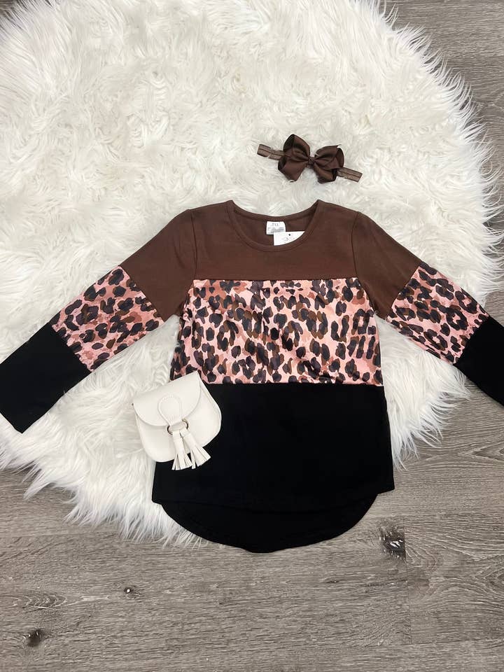 Manica lunga leopardata marrone per la vendita all'ingrosso da parte di Two Cute Boutique LLC