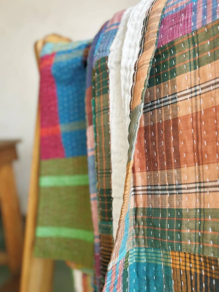 Viola Quilted Sari Fabric Blanket for wholesale by Blooming Grace Boutiques