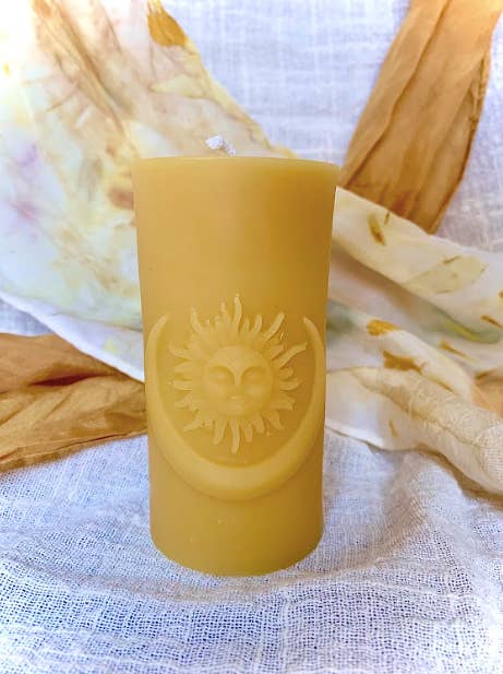 Buzz In The Hills - Wholesale Pillar Candle - 100% Beeswax Candle- Sun and Moon