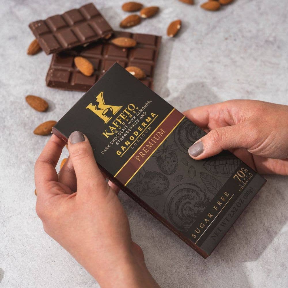 Kaffeto Gourmet USA - Wholesale Chocolate Bar - dark chocolate bar with almond, strawberries and ganoderma0