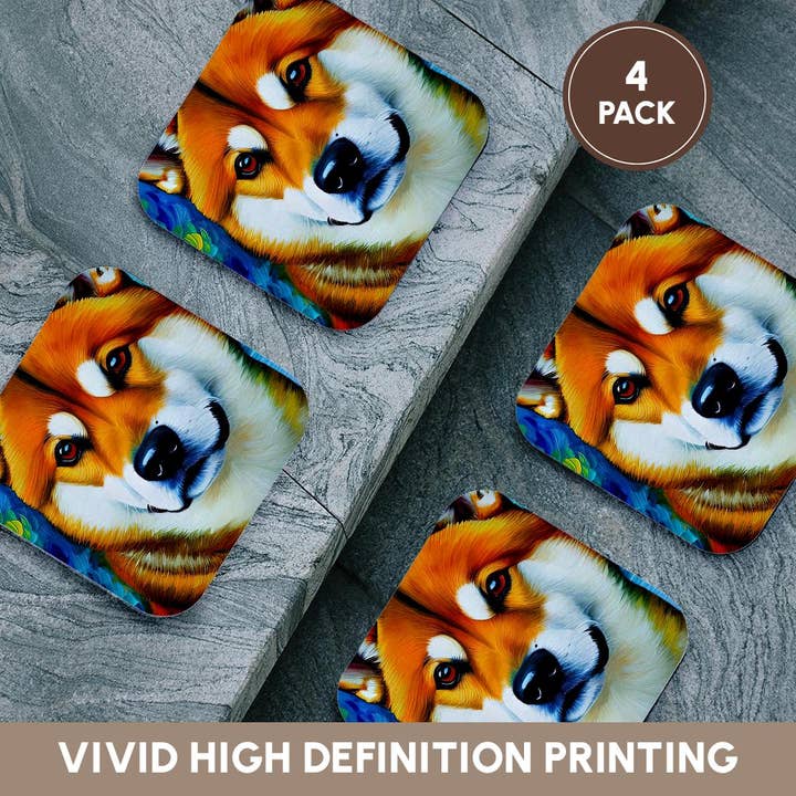 3dRose - Vendita all'ingrosso Sottobicchiere - 3dRose, Adorabile Ritratto di Cane Shiba Inu su Sfondo Blu. Regali Fantastici per la Famiglia, Fascino, Sottobicchiere12