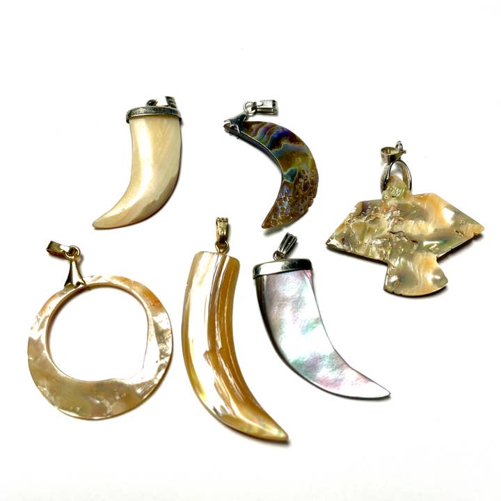 Vintage 1970s Mother of Pearl Animals and Shapes Charm Pendants for wholesale by Whitestone Jewelry Co.