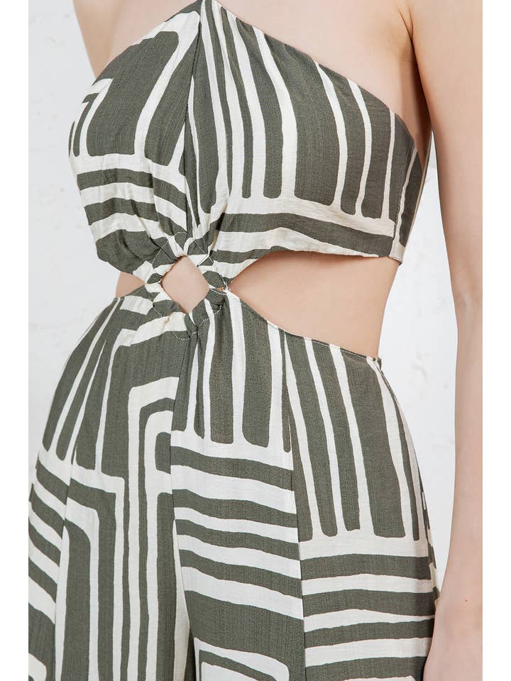 Miss Avenue - Wholesale Jumpsuit - Dames - DM4099 GEDRUKTE HALTERNEK MET OPEN RUG UITGESNEDEN JUMPSUIT