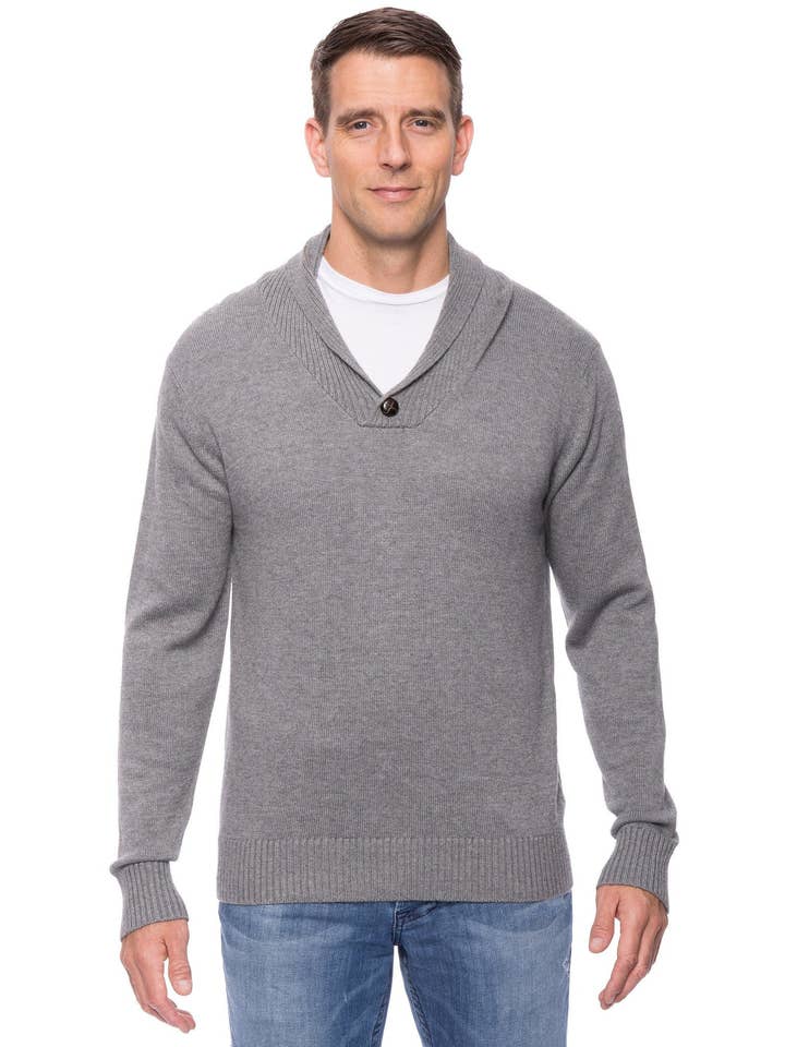 Pull col châle en mélange de cachemire - Gris chiné pour la vente par Tocco Reale
